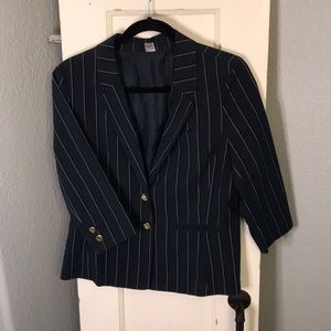 Navy blue pinstriped blazer